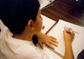 student completing homework